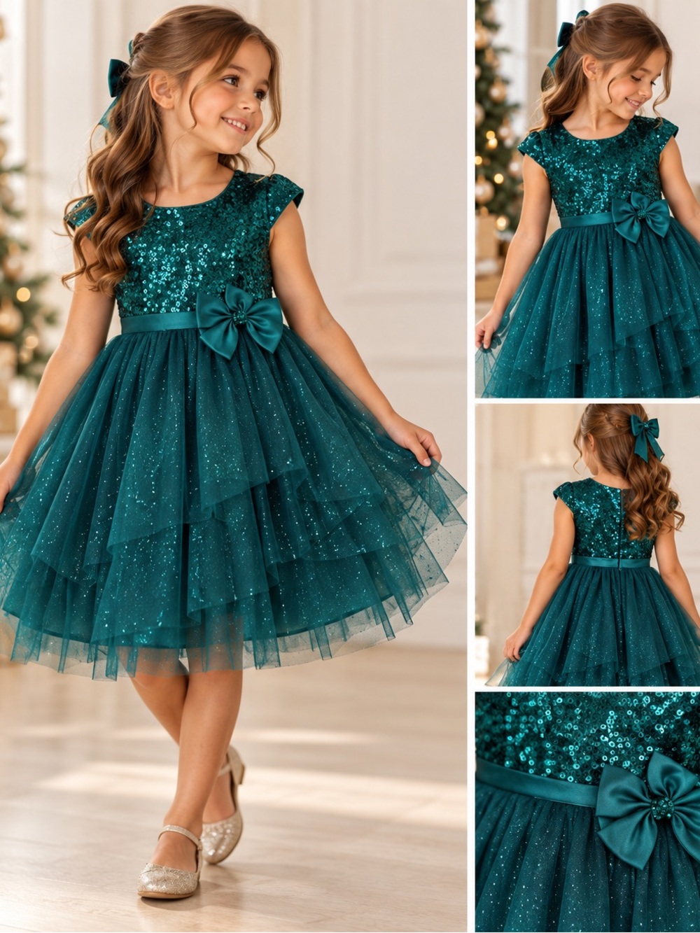 Jona Michelle Girls Emerald Green Sequin Tulle Party Dress Size 8